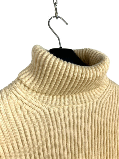 Maglione dolcevita avorio in lana a coste Vintage Stone Island - Taglia M