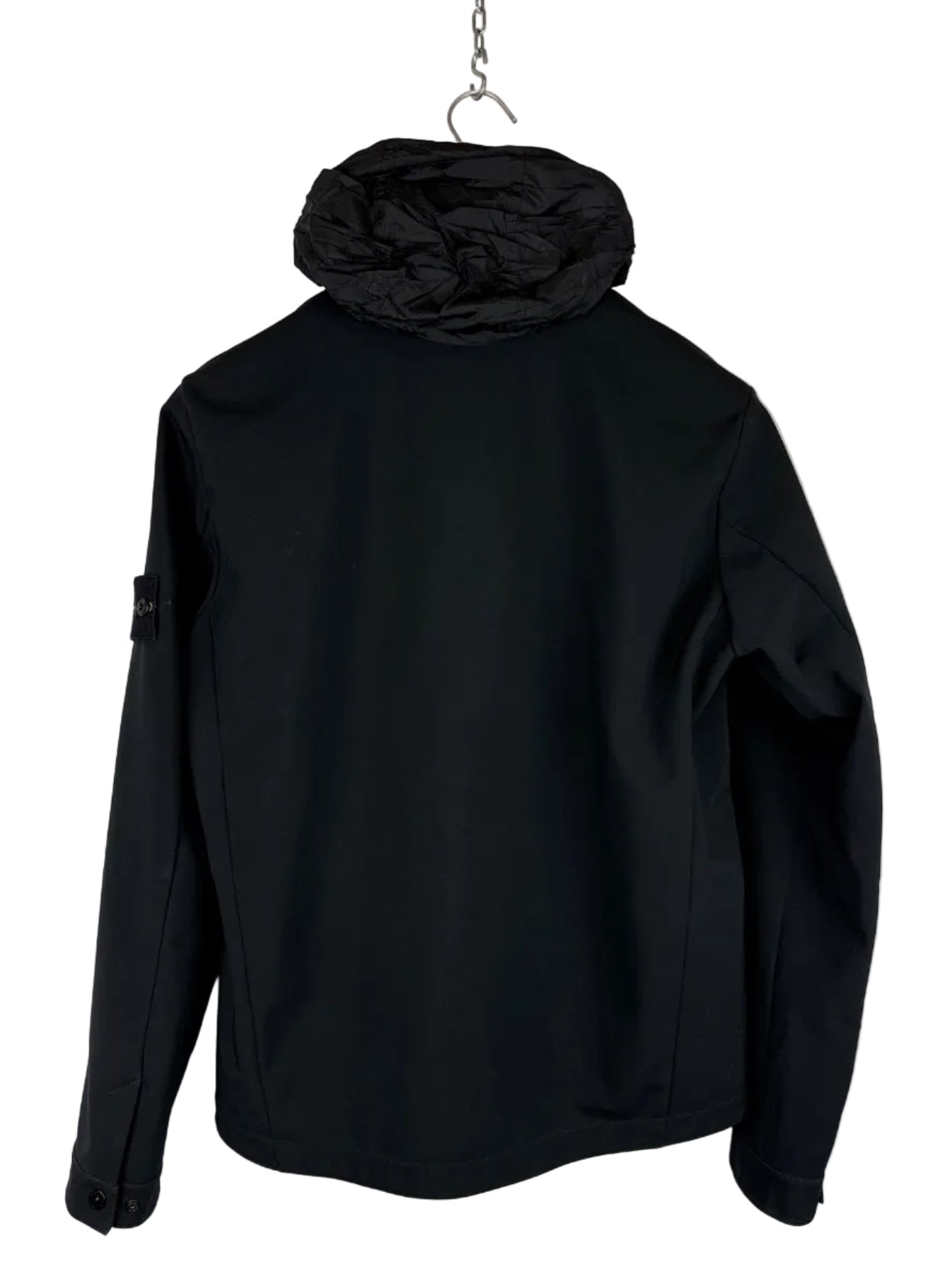 Giacca Soft Shell-R nera con zip e cappuccio Stone Island - Taglia M