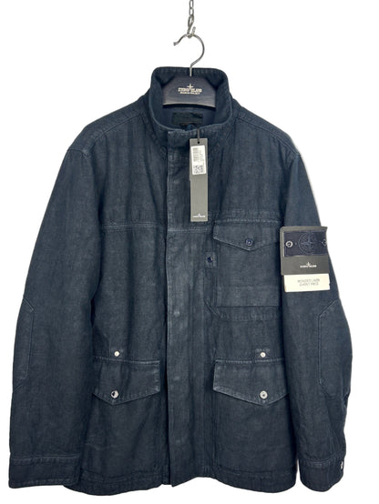 Giacca Ghost Bonded Linen blu navy con chiusura a bottoni Stone Island (nuova con cartellino) - Taglia L
