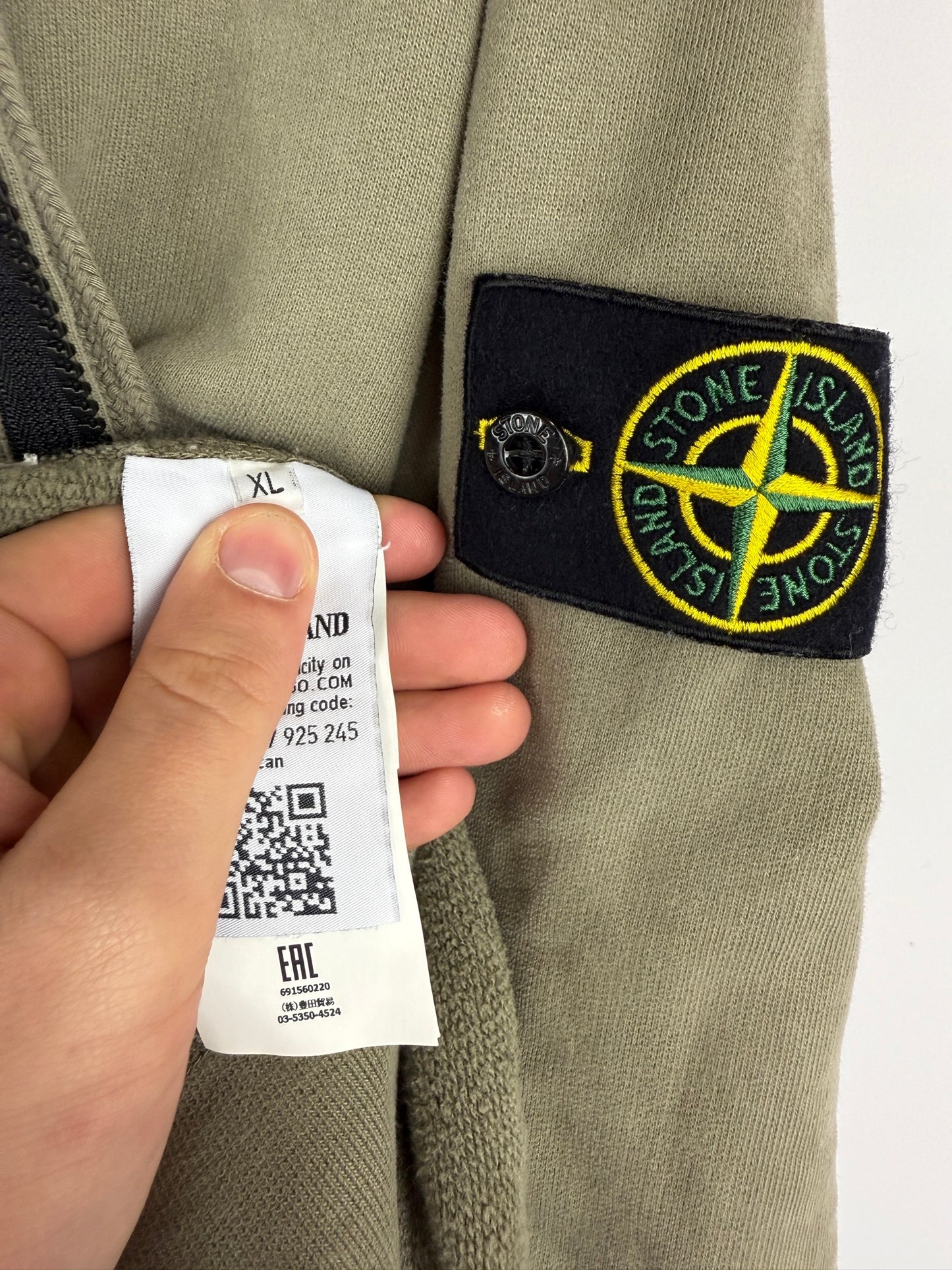 Felpa verde kaki con zip e cappuccio Stone Island - Taglia XL