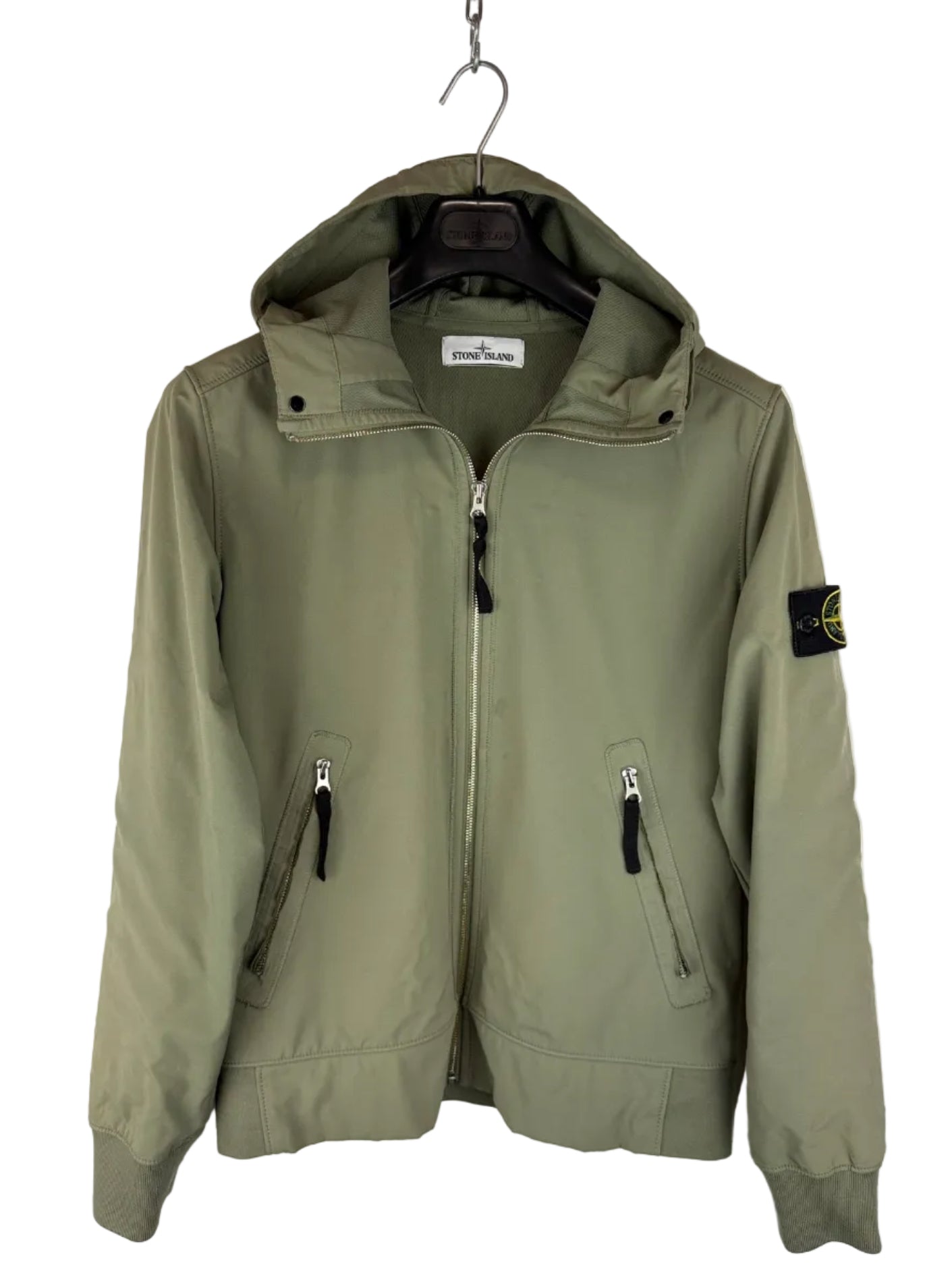 Giacca Light Soft Shell-R verde con zip e cappuccio Stone Island - Taglia M