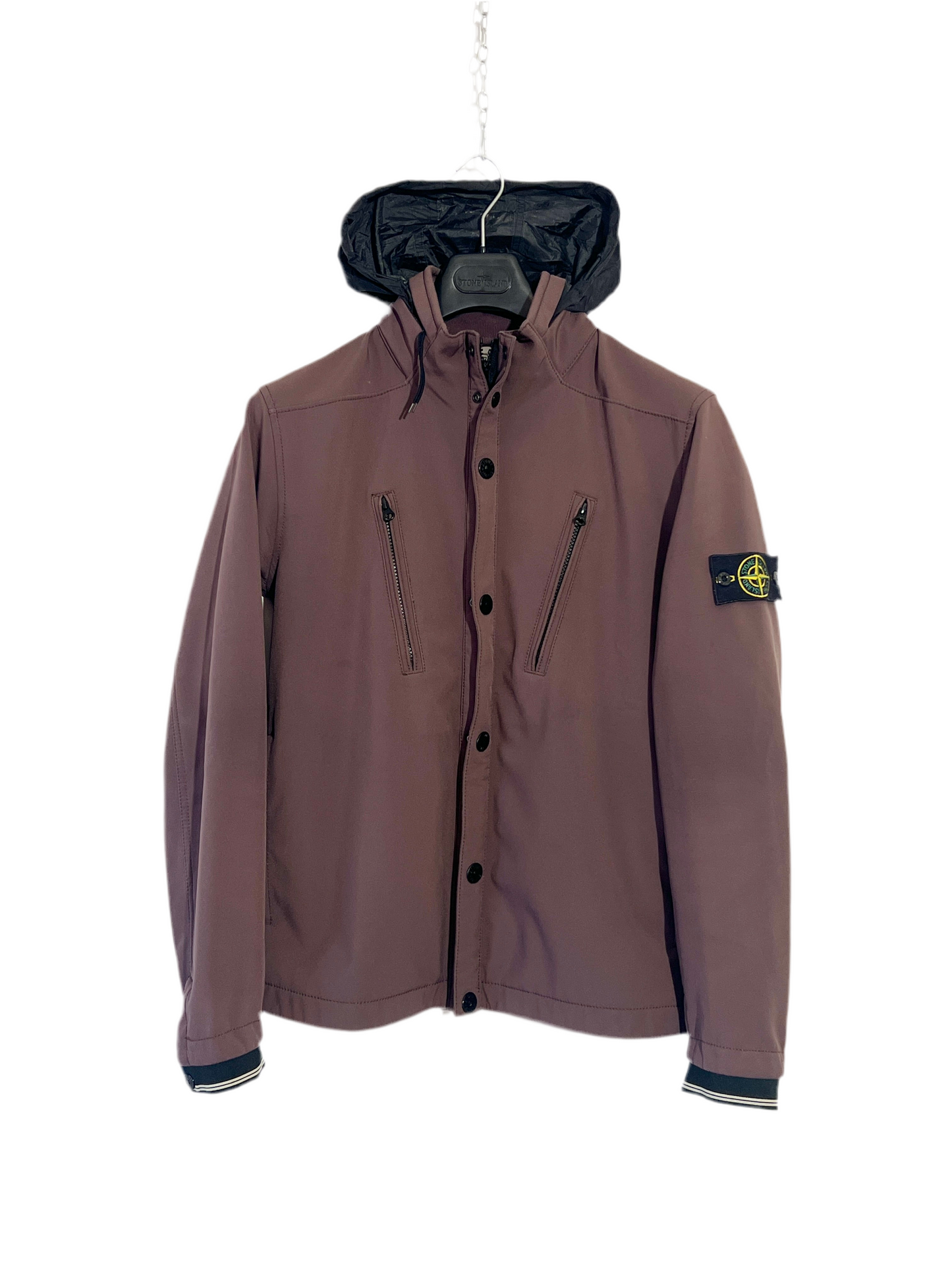 Giacca Soft Shell-R viola con zip e cappuccio a scomparsa Stone Island - Taglia M