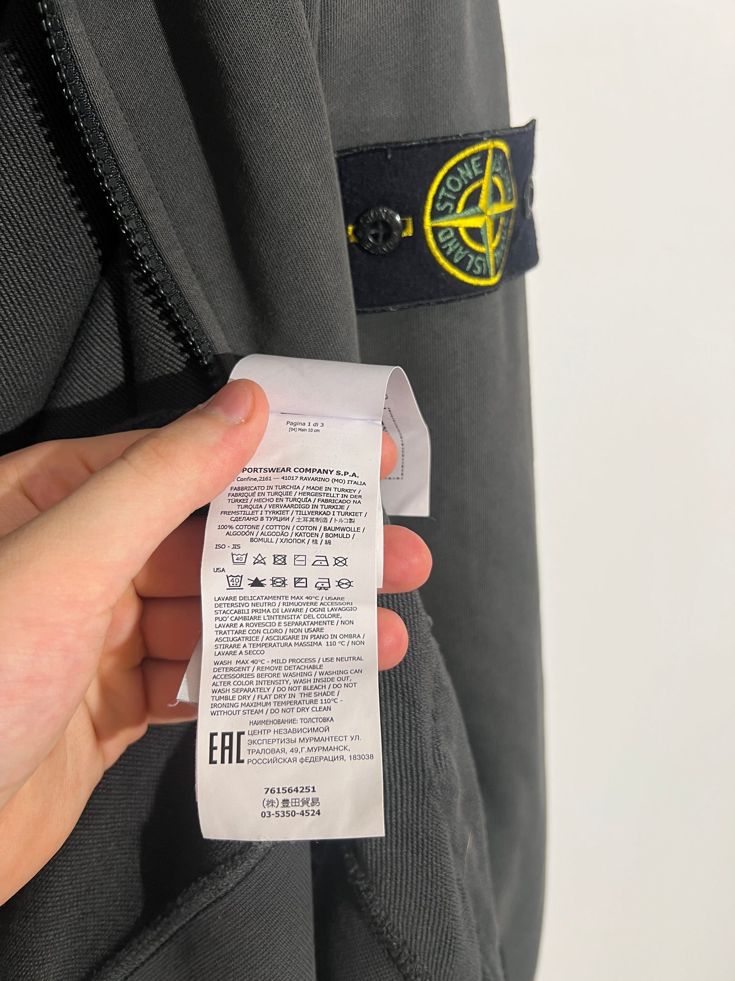 Felpa grigia antracite con zip e cappuccio Stone Island - Taglia L