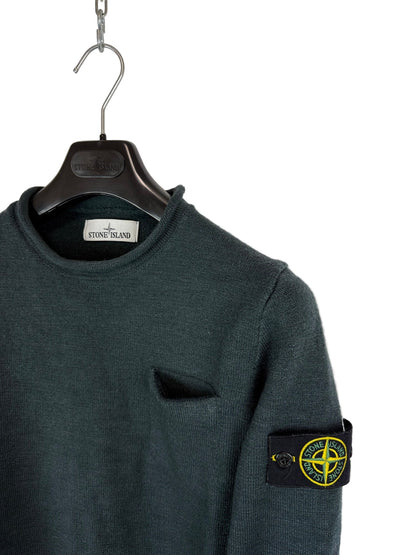 Maglione verde petrolio con taschino in lana Stone Island - Taglia S