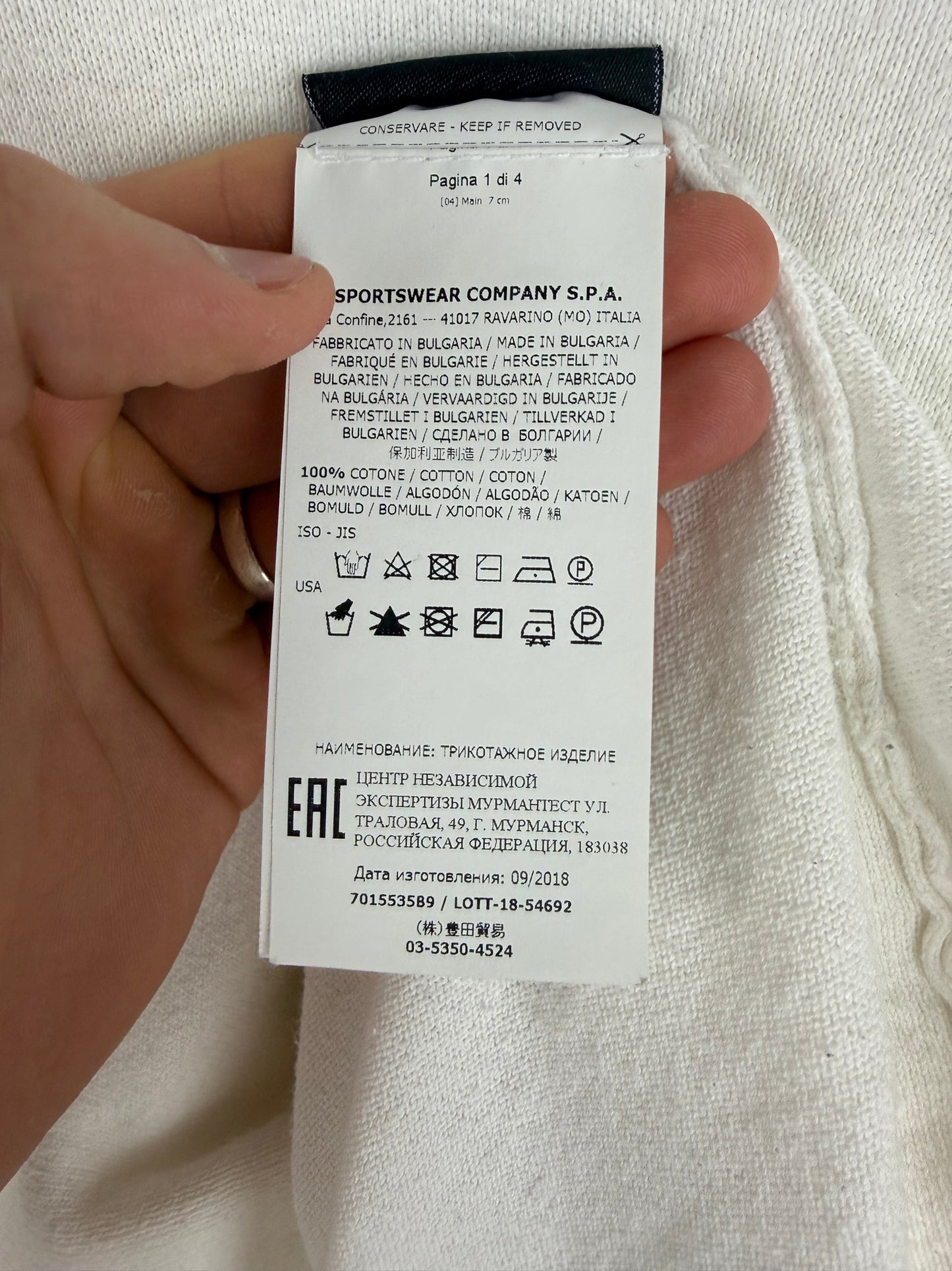 Maglione bianco con strisce sui polsini Stone Island - Taglia XL