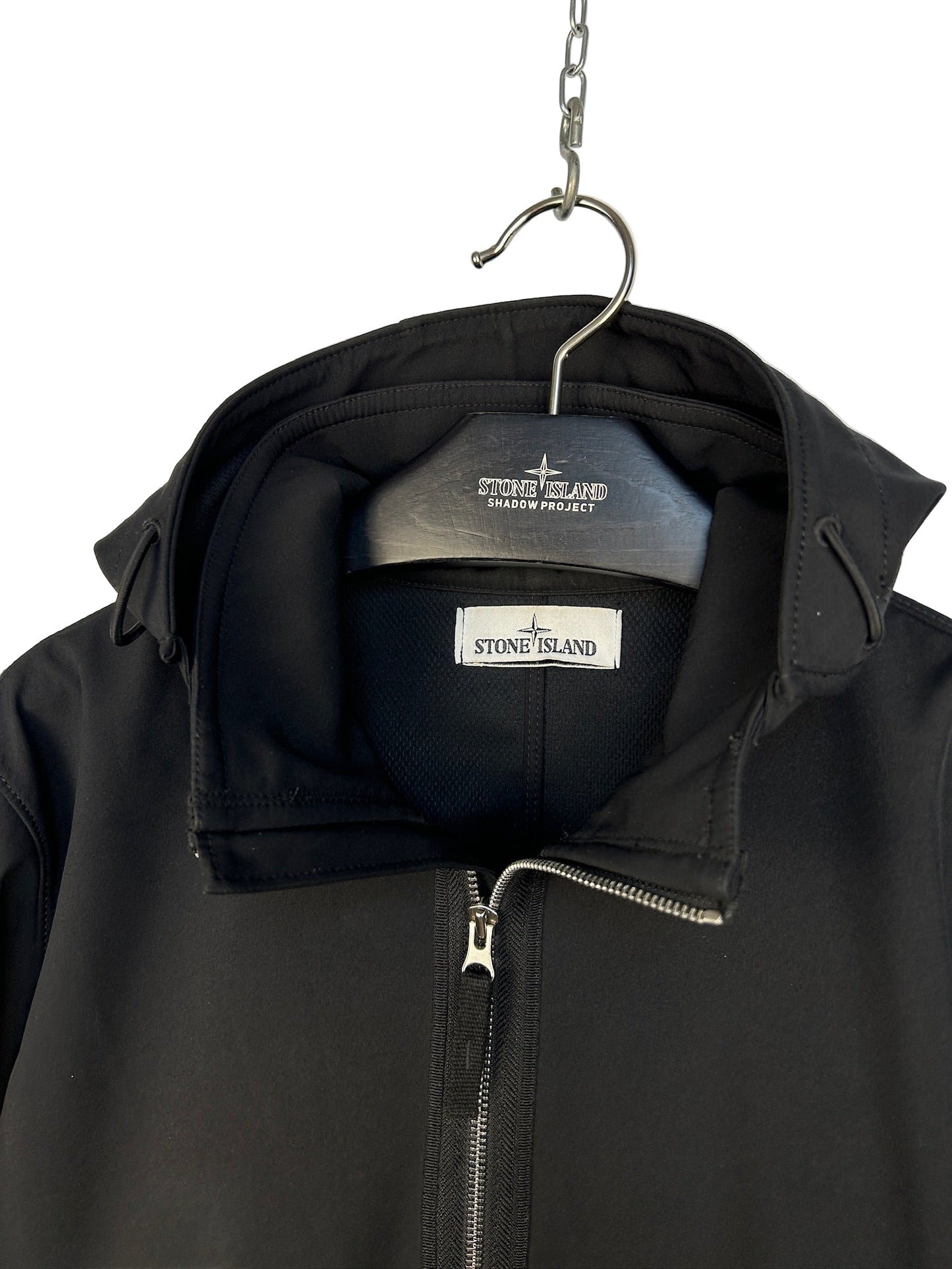 Giacca Light Soft Shell-R nero con zip e cappuccio Stone Island - Taglia M