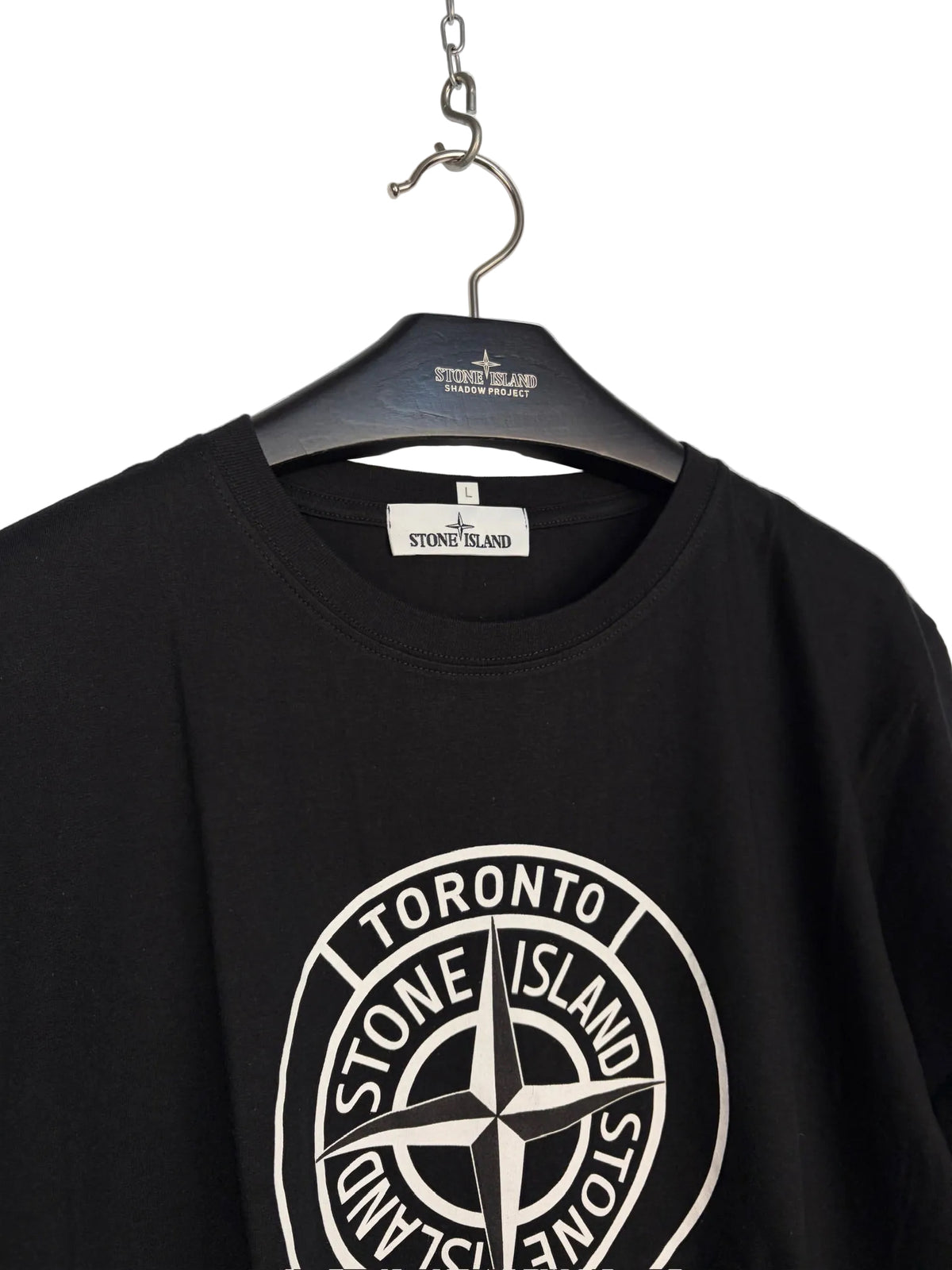 Promotional black t-shirt from the Toronto Stone Island shop - Size L