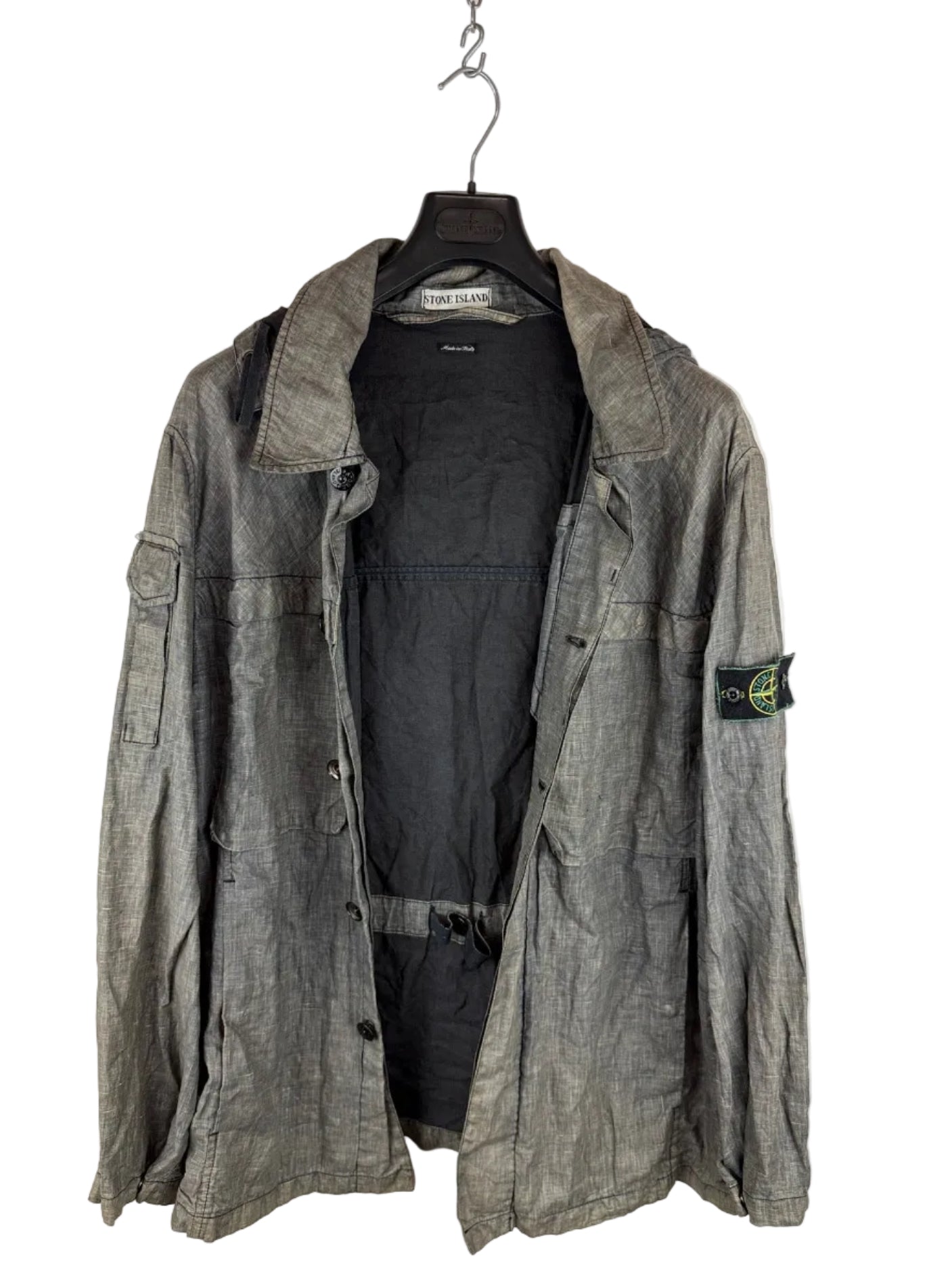 Giacca Vintage grigia in lino con chiusura a bottoni Stone Island - Taglia XL