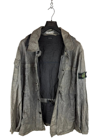 Giacca Vintage grigia in lino con chiusura a bottoni Stone Island - Taglia XL