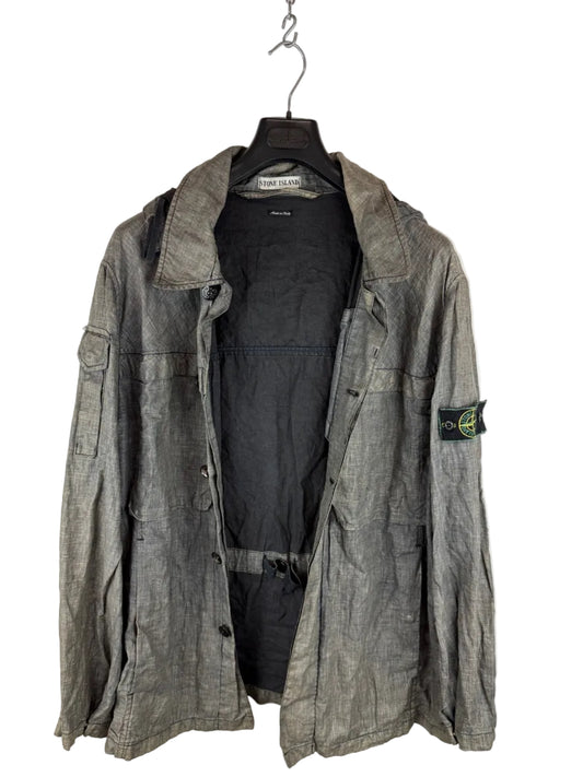 Giacca Vintage grigia in lino con chiusura a bottoni Stone Island - Taglia XL