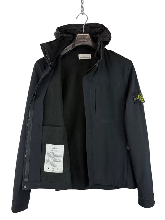 Giacca Soft Shell-R nera con zip e cappuccio Stone Island - Taglia M
