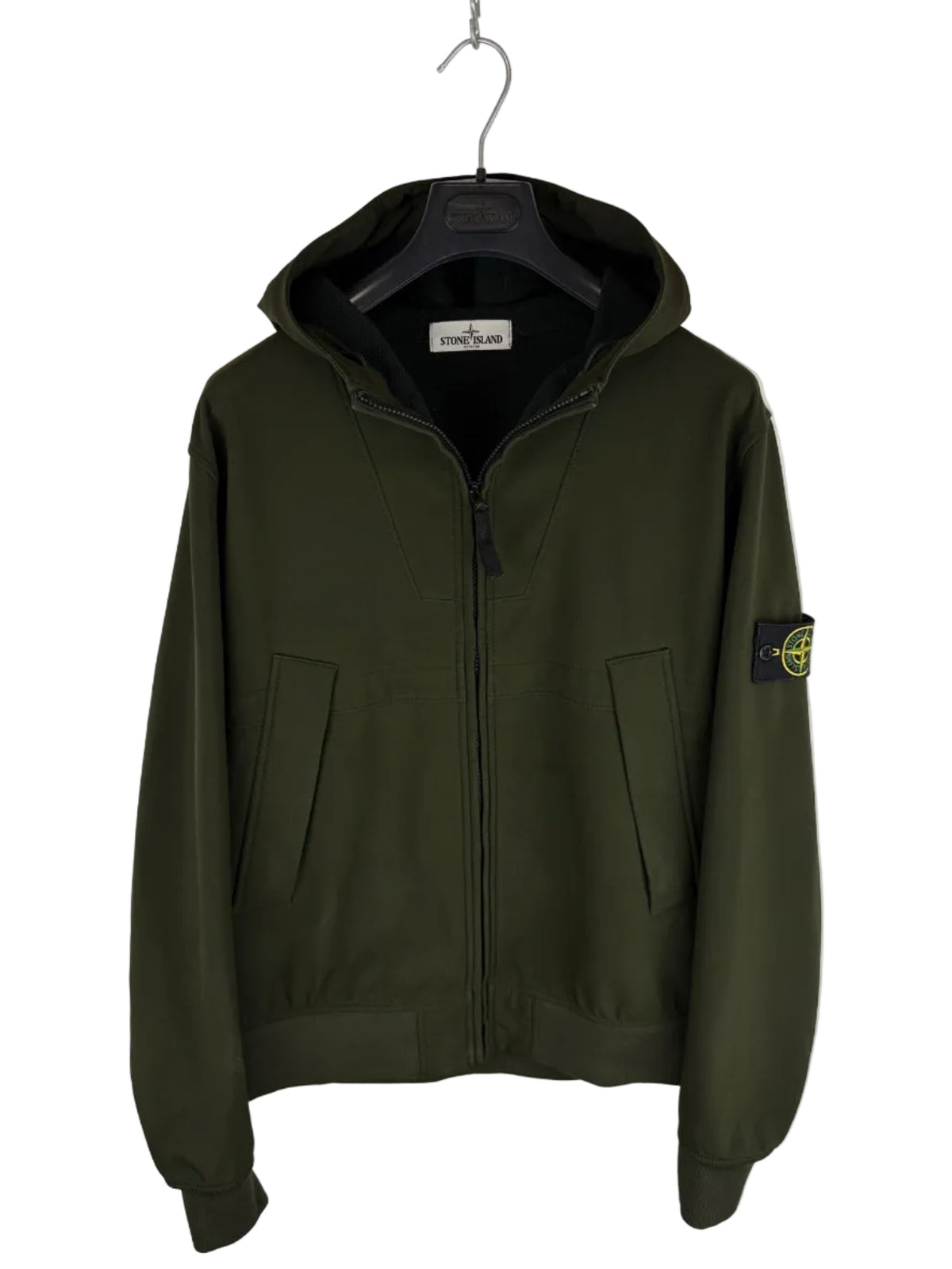Giacca Soft Shell-R verde oliva con zip e cappuccio Stone Island - Taglia XL