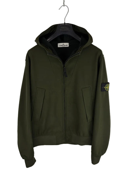 Giacca Soft Shell-R verde oliva con zip e cappuccio Stone Island - Taglia XL