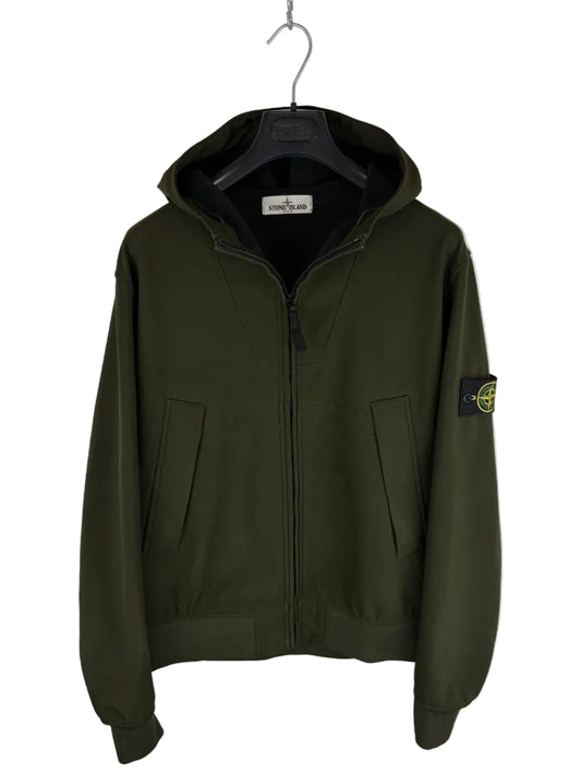 Giacca Soft Shell-R verde oliva con zip e cappuccio Stone Island - Taglia XL