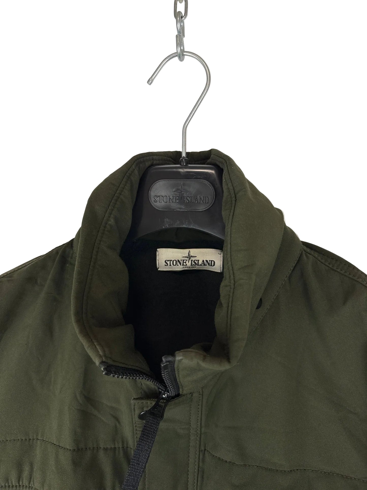 Giacca Soft Shell-R verde con zip e cappuccio a scomparsa Stone Island - Taglia M