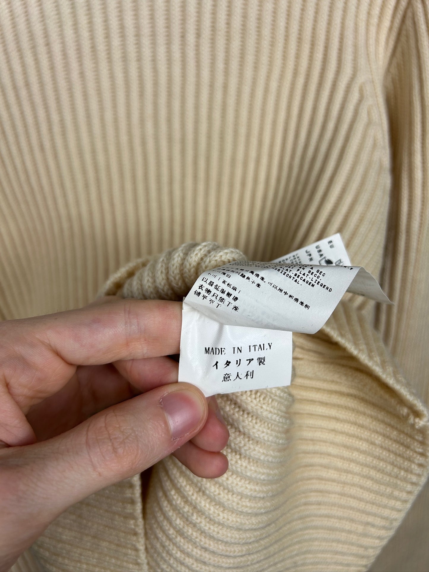 Maglione dolcevita avorio in lana a coste Vintage Stone Island - Taglia M