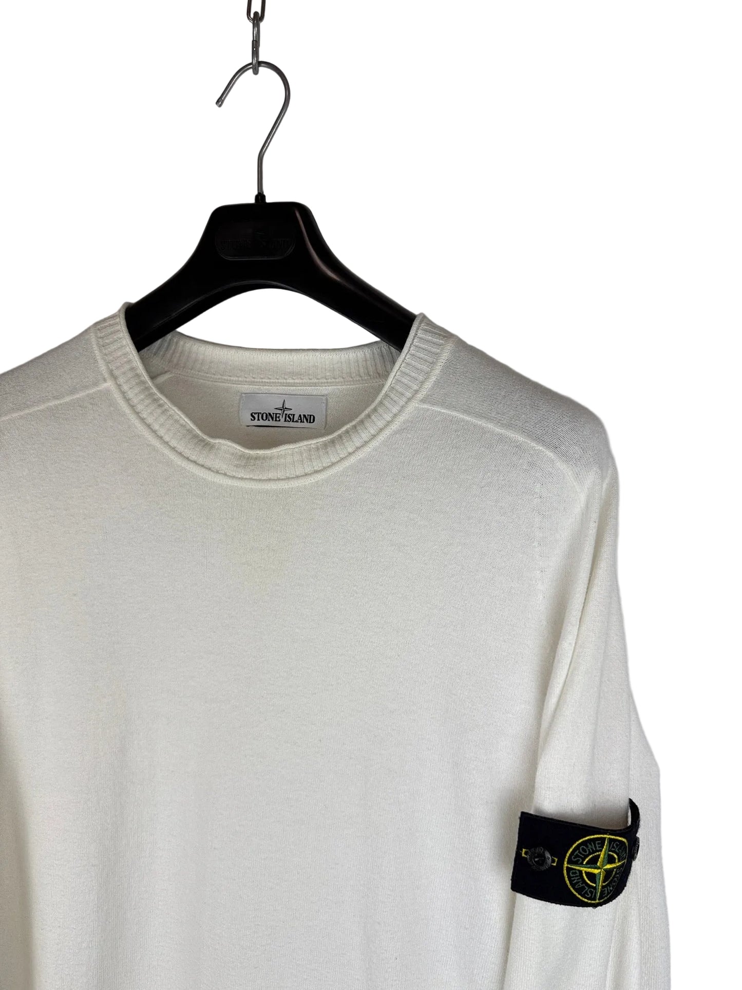 Maglione bianco con strisce sui polsini Stone Island - Taglia XL