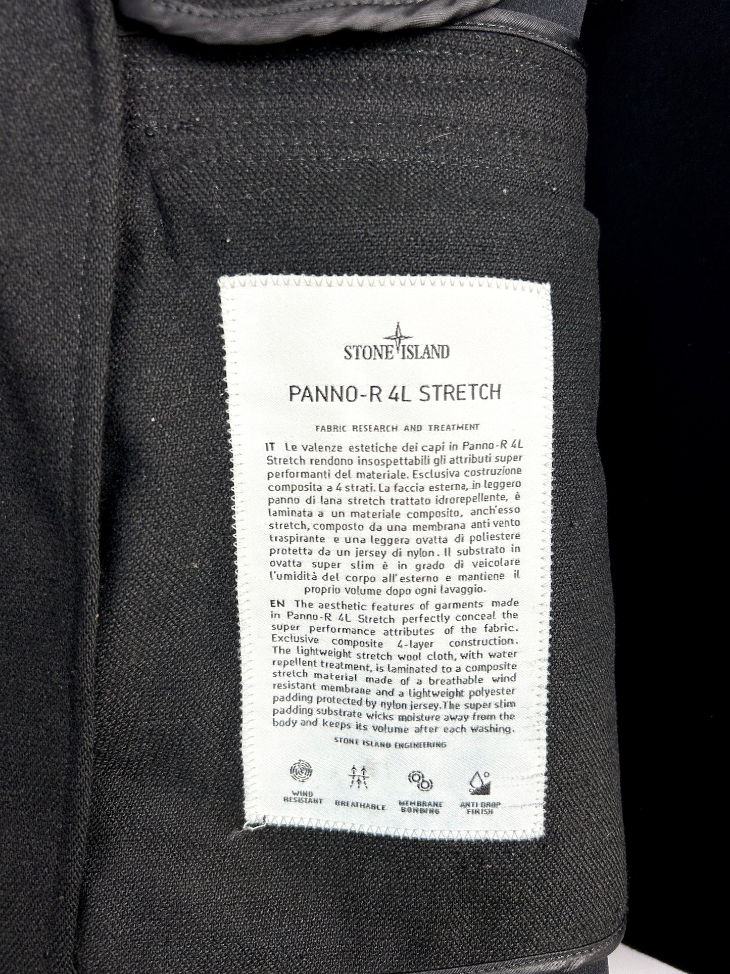 Giacca nera Stone Island "Panno-R 4L Stretch" - Taglia L