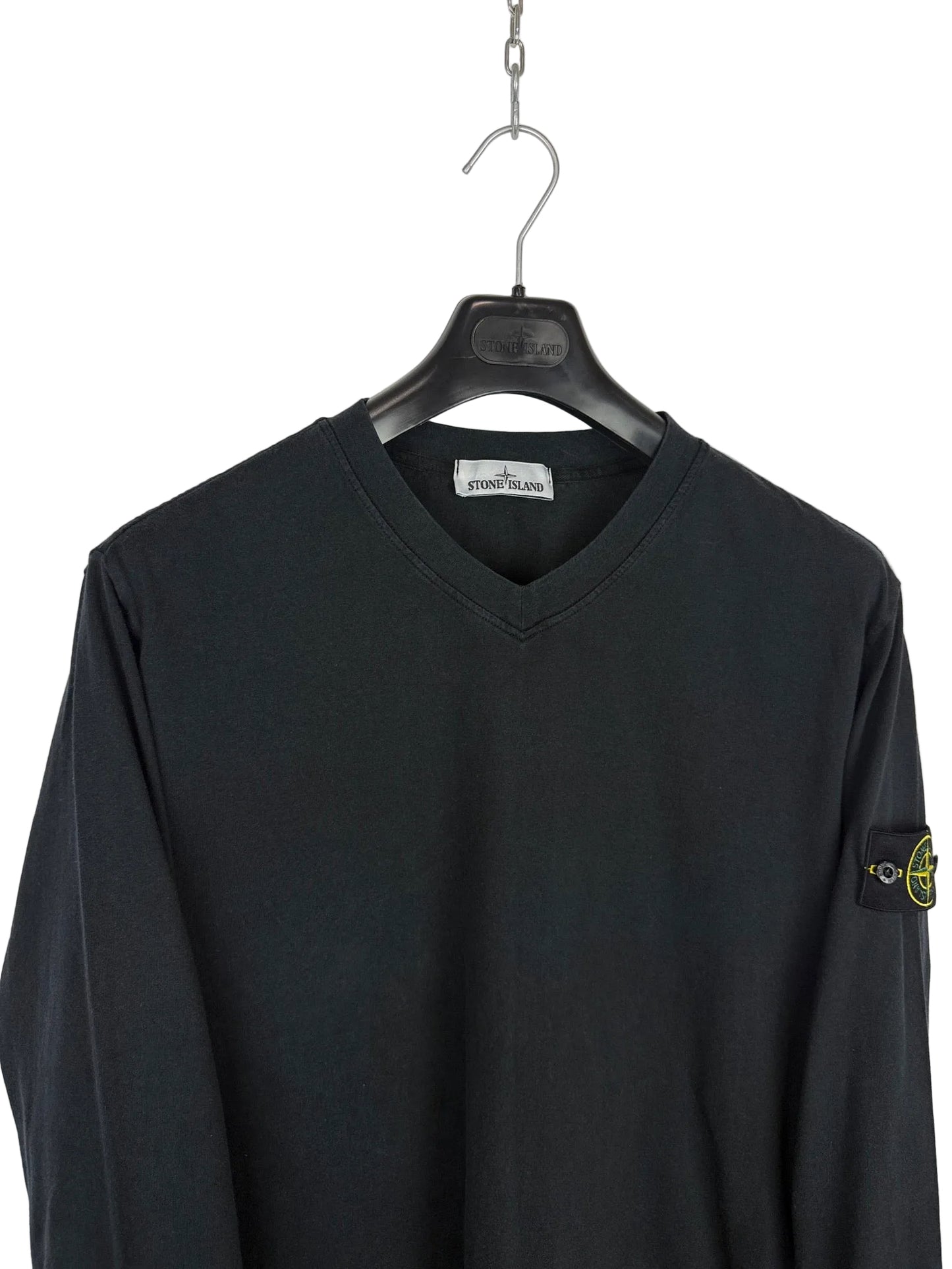 T-shirt a maniche lunghe nera con scollo a V Stone Island - Taglia XXL
