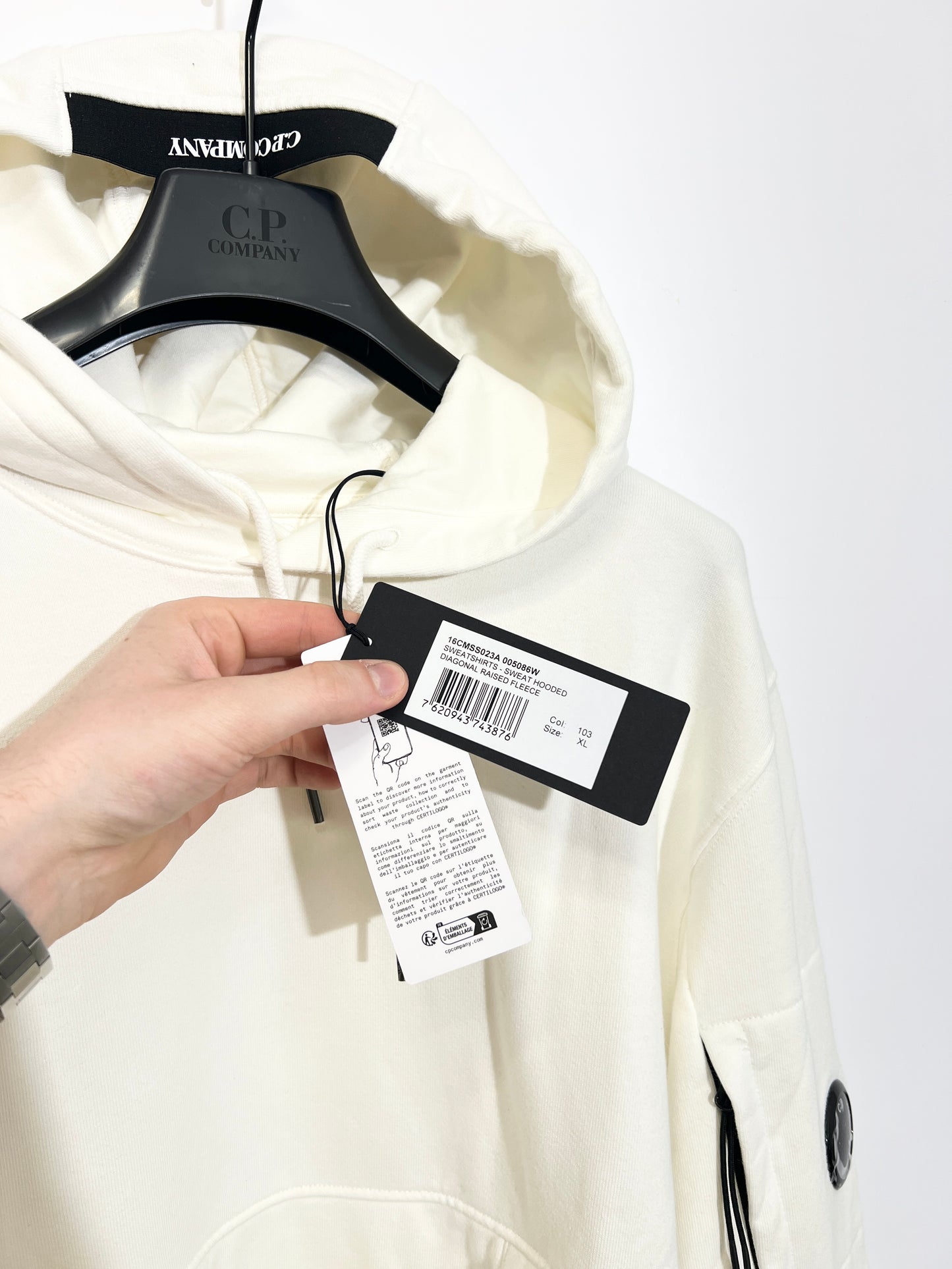 Felpa bianca con cappuccio C.P. Company (nuova con cartellino) - Taglia XL