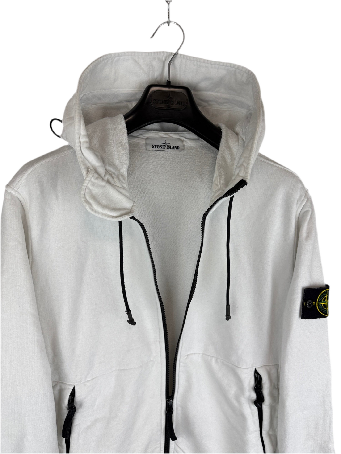 Felpa bianca con zip e cappuccio Stone Island - Taglia XL