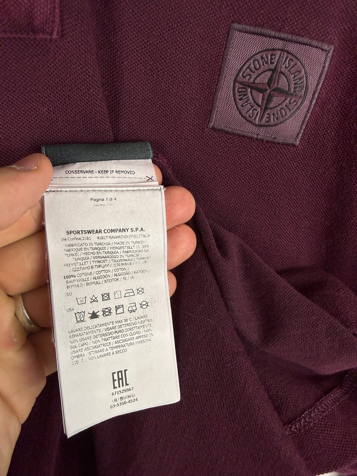 Burgundy long-sleeve Stone Island Polo Shirt - Size XL