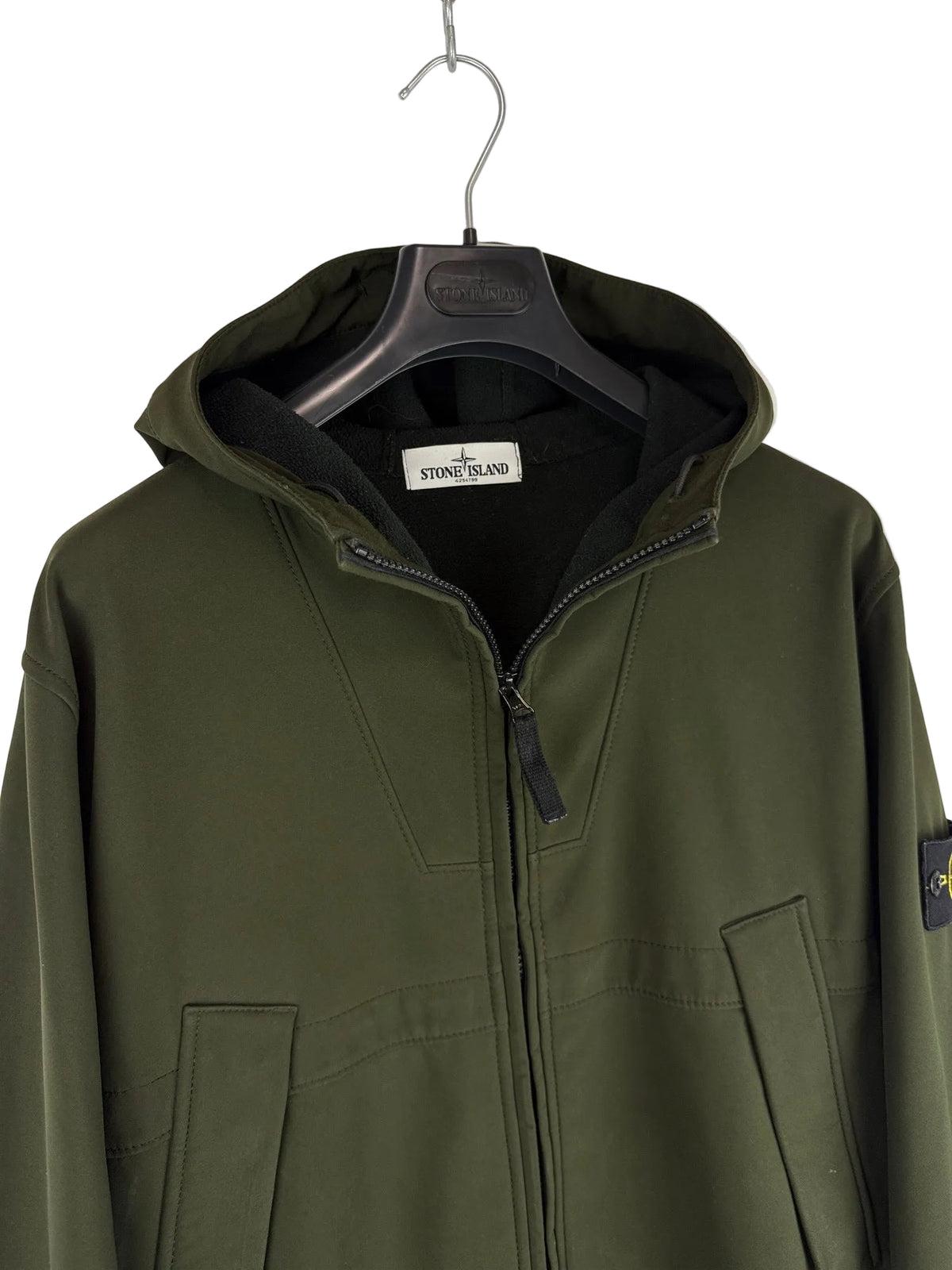 Giacca Soft Shell-R verde oliva con zip e cappuccio Stone Island - Taglia XL