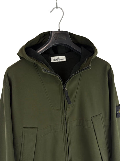 Giacca Soft Shell-R verde oliva con zip e cappuccio Stone Island - Taglia XL