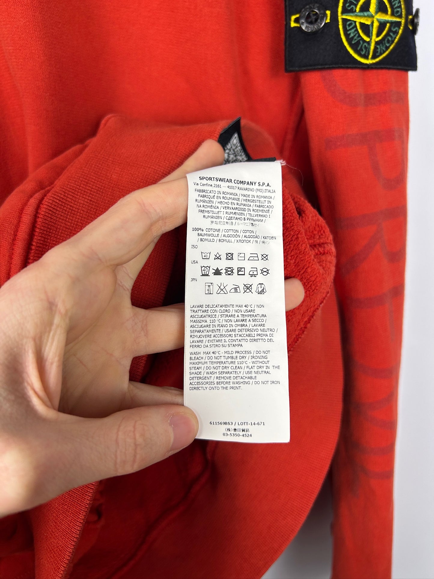 Felpa rossa con cappuccio Stone Island x Supreme - Taglia L