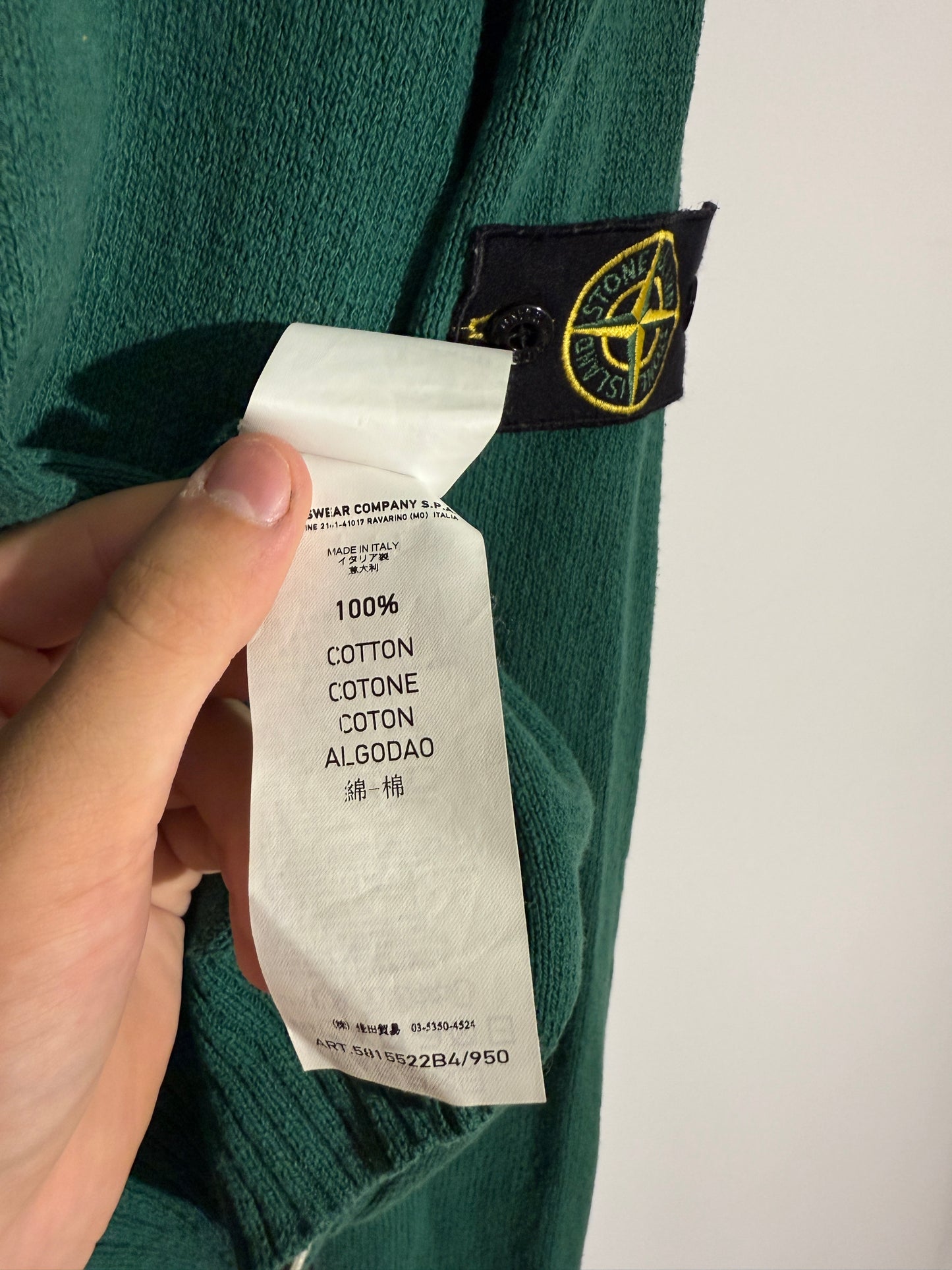 Felpa in maglia verde con zip e cappuccio vintage Stone Island - Taglia L