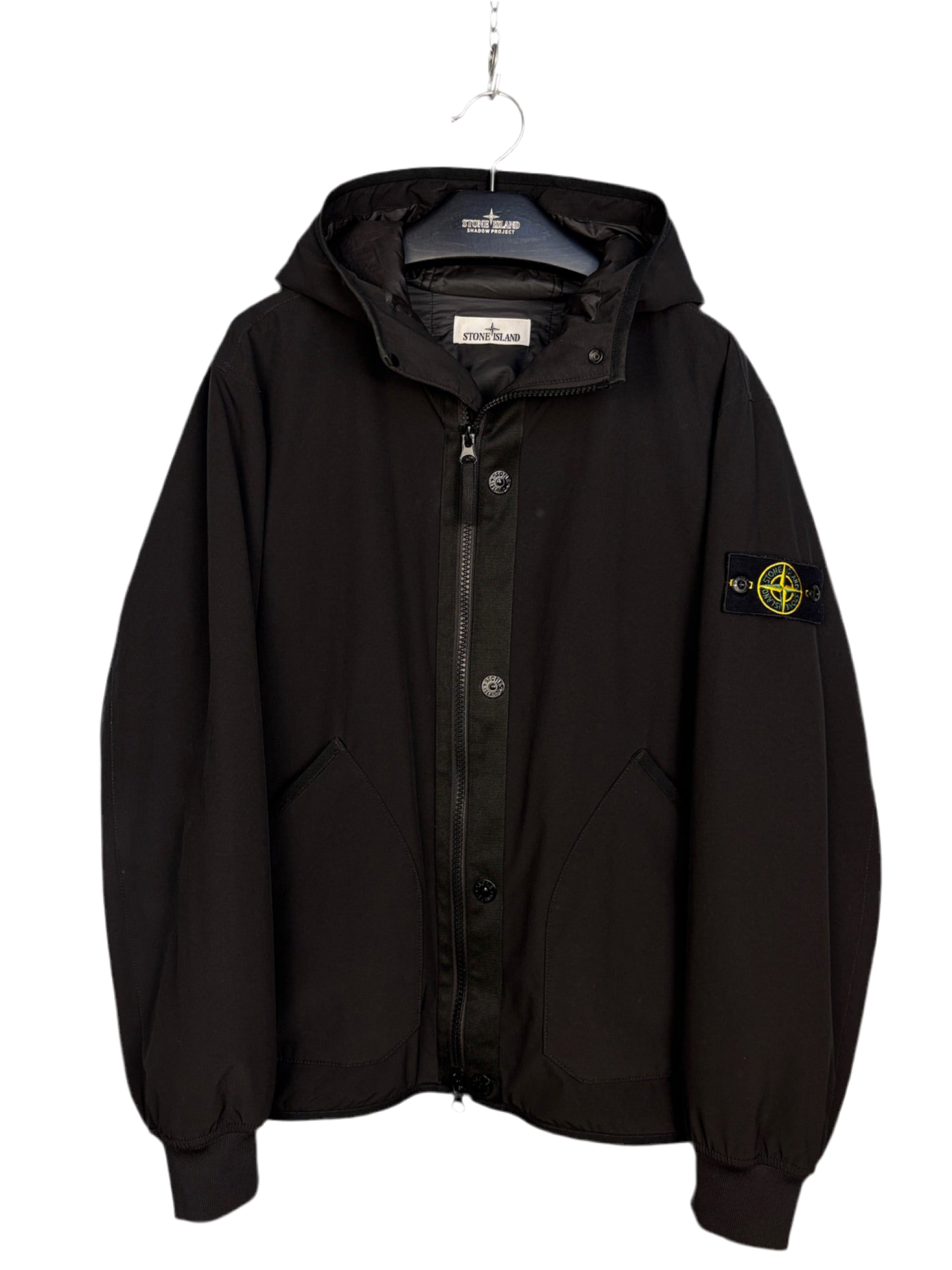 Giacca Soft Shell-R e.dye Technology in Primaloft nera con zip e cappuccio Stone Island - Taglia L