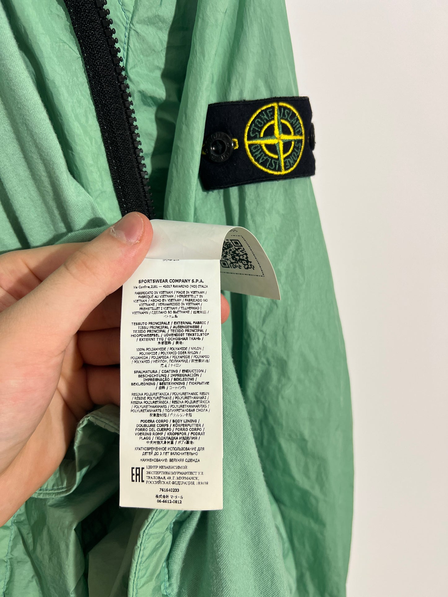 Giacca verde menta con zip e cappuccio Stone Island - Taglia Junior (14 anni, 170cm)