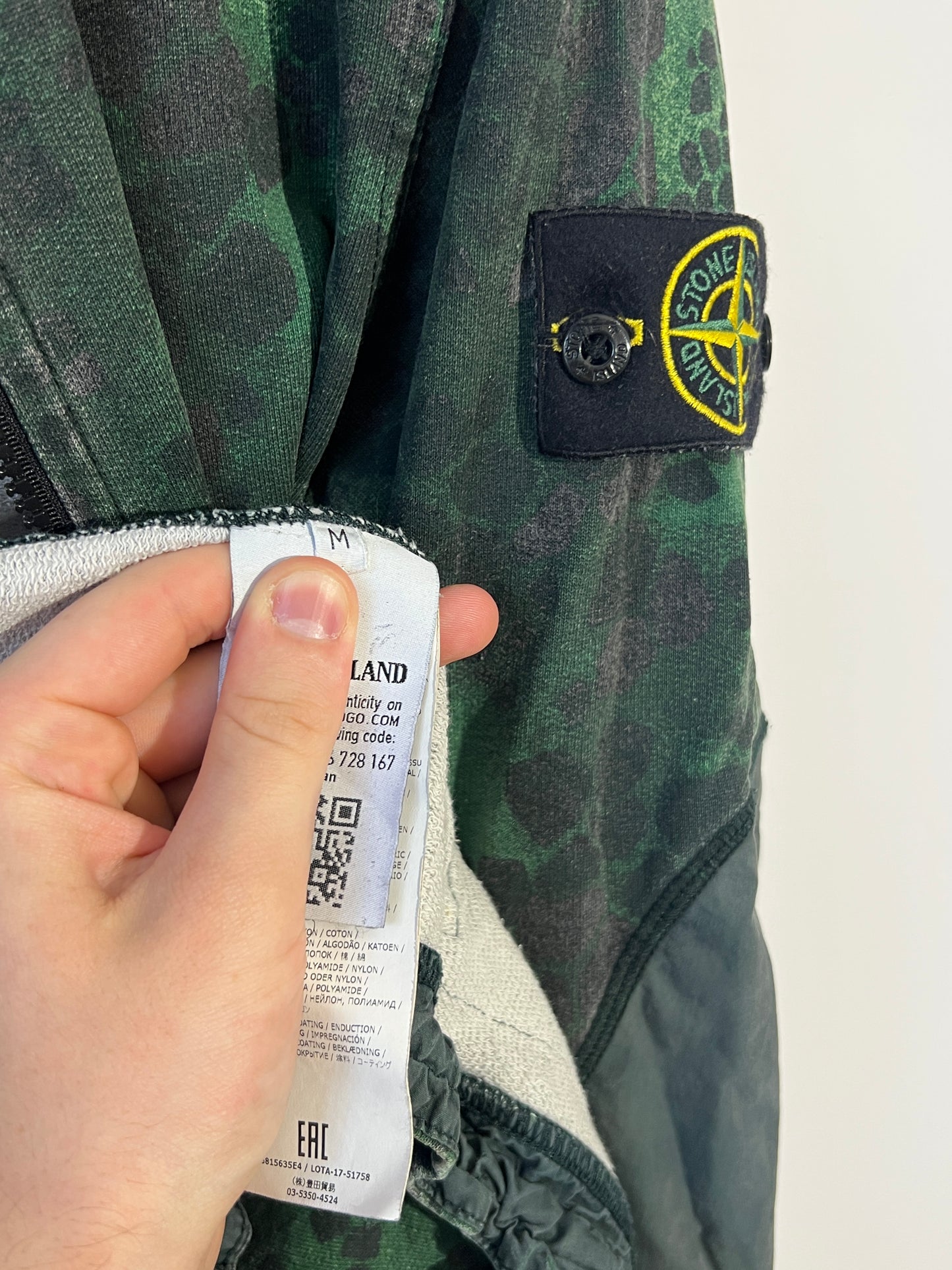 Felpa verde con zip e cappuccio Alligator Camo Stone Island - Taglia M