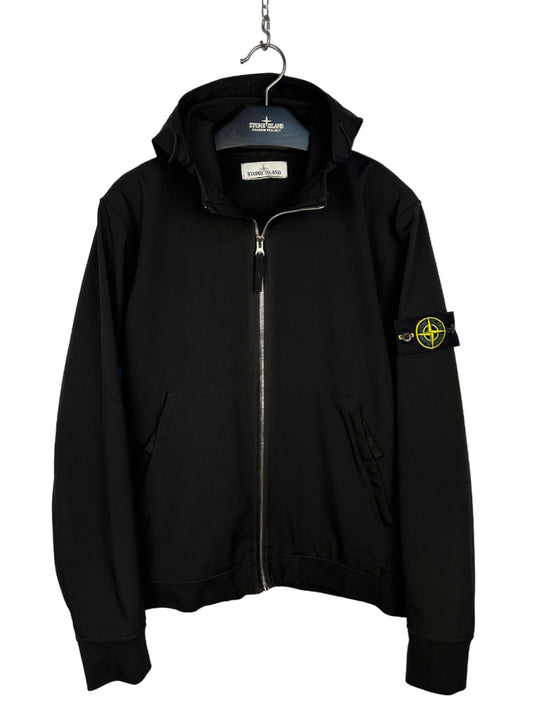 Giacca Light Soft Shell-R nero con zip e cappuccio Stone Island - Taglia M