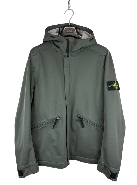 Giacca Soft Shell-R Terry verde petrolio con zip e cappuccio Stone Island - Taglia L