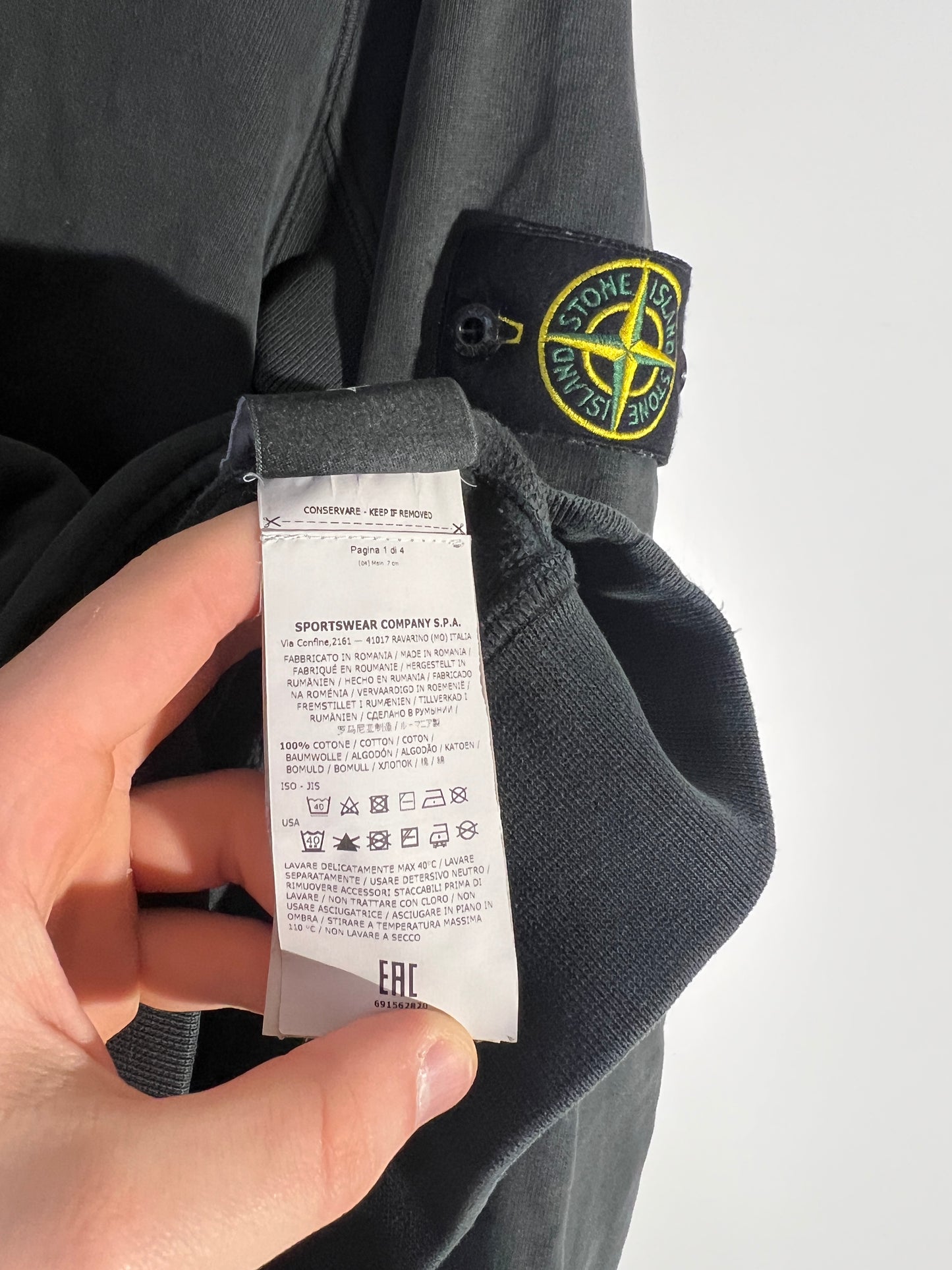 Felpa nera antracite con cappuccio Stone Island - Taglia S