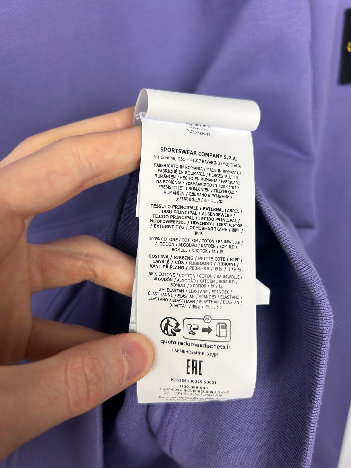 Felpa lilla con cappuccio Stone Island 2025 - Taglia XXL