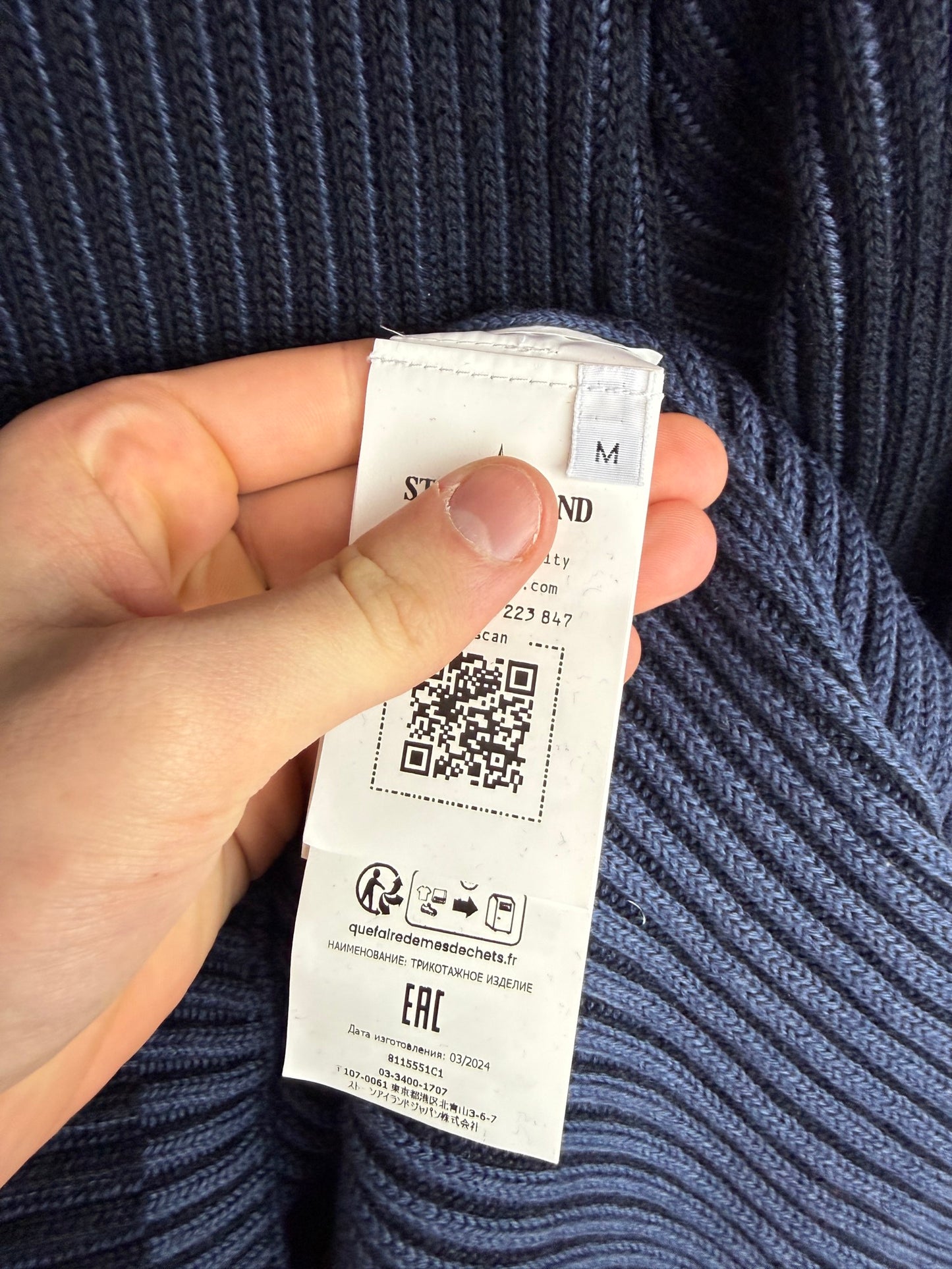 Maglione dolcevita a coste blu Stone Island - Taglia M