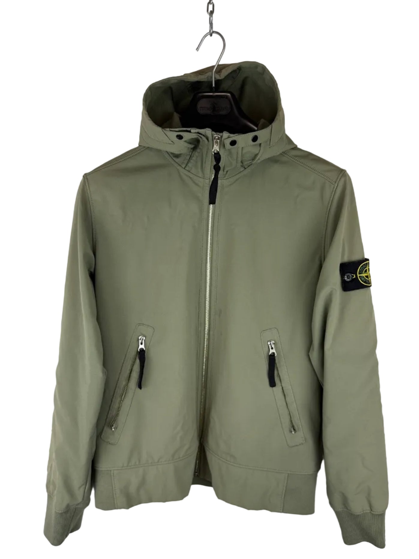Giacca Light Soft Shell-R verde con zip e cappuccio Stone Island - Taglia M