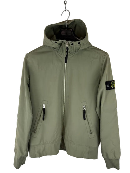 Giacca Light Soft Shell-R verde con zip e cappuccio Stone Island - Taglia M
