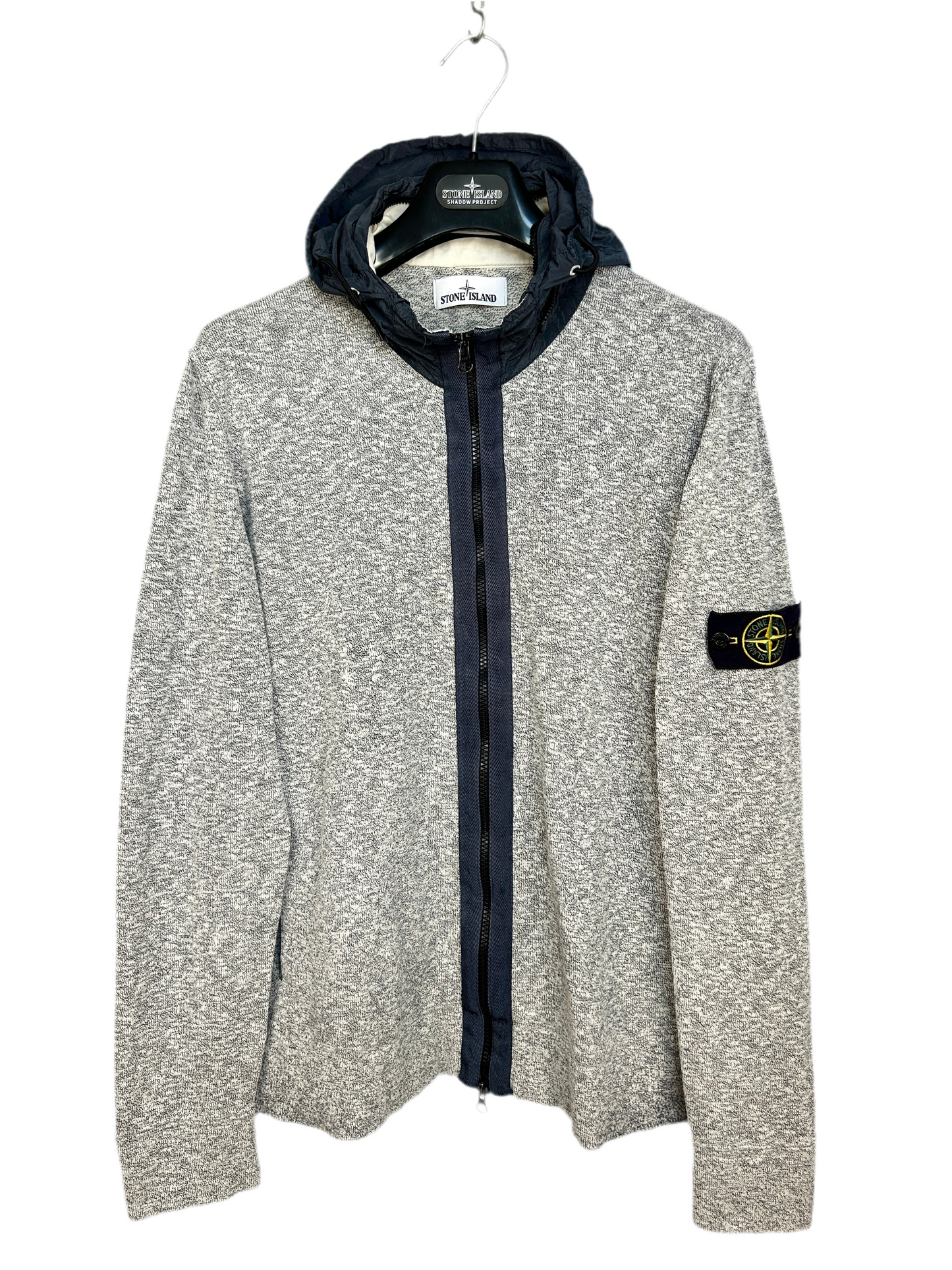 Felpa in maglia grigia con zip e cappuccio Stone Island - Taglia XXL