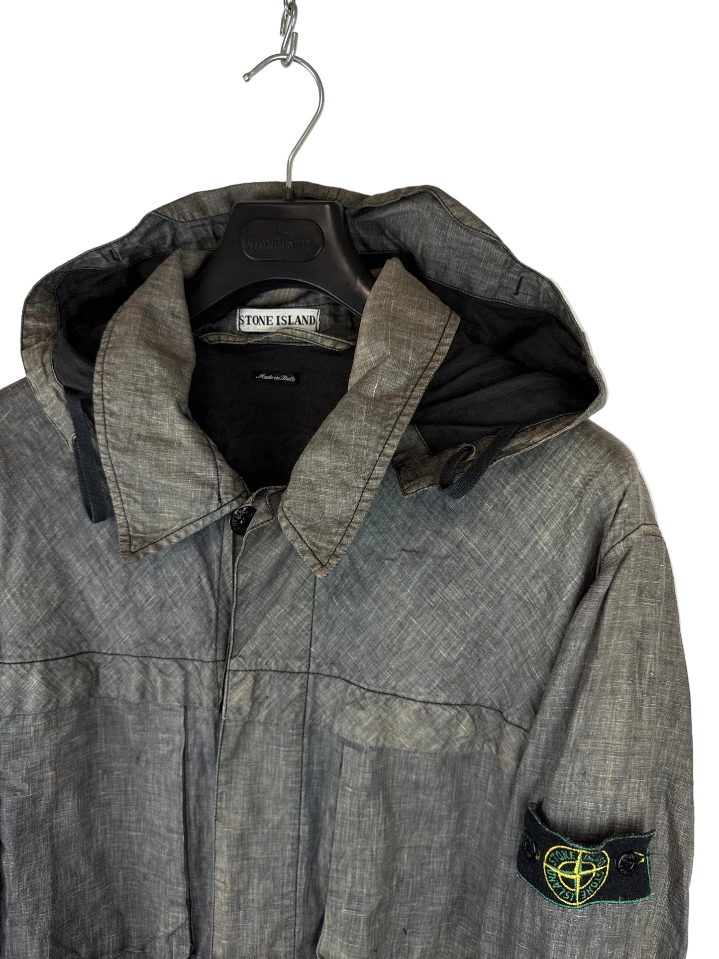 Giacca Vintage grigia in lino con chiusura a bottoni Stone Island - Taglia XL
