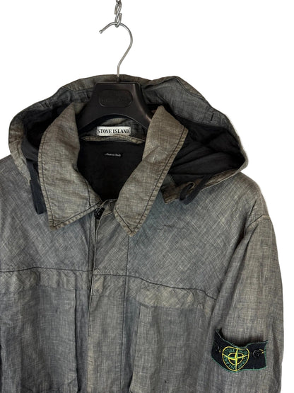 Giacca Vintage grigia in lino con chiusura a bottoni Stone Island - Taglia XL