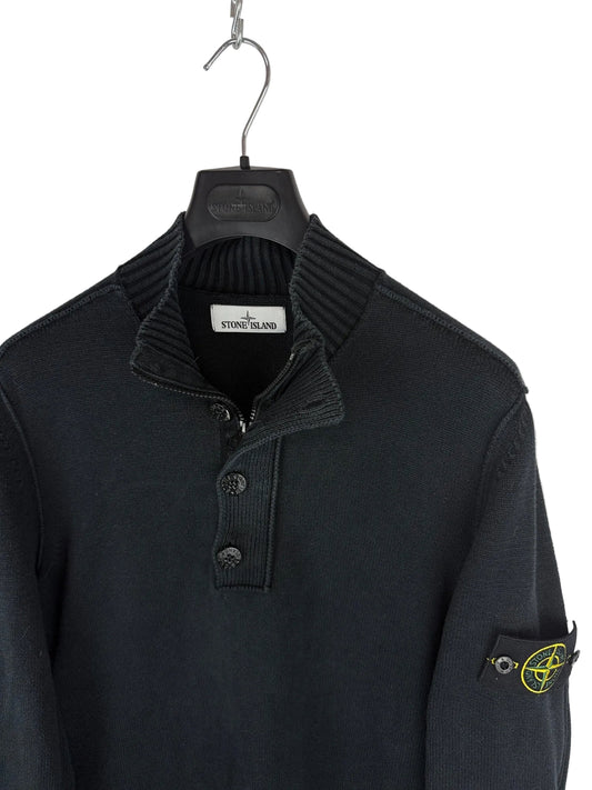 Maglione nero con 1/4 zip e bottoni Stone Island - Taglia L