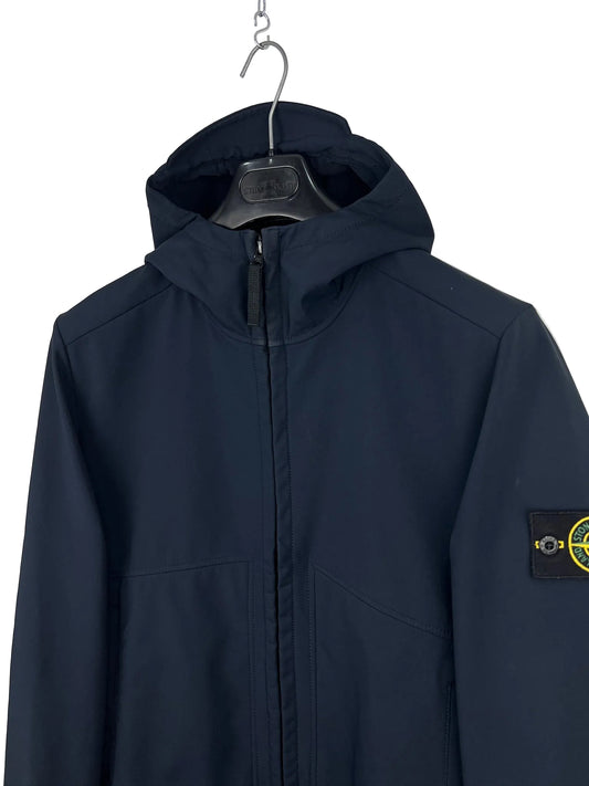 Giacca Soft Shell-R blu con zip e cappuccio Stone Island - Taglia L