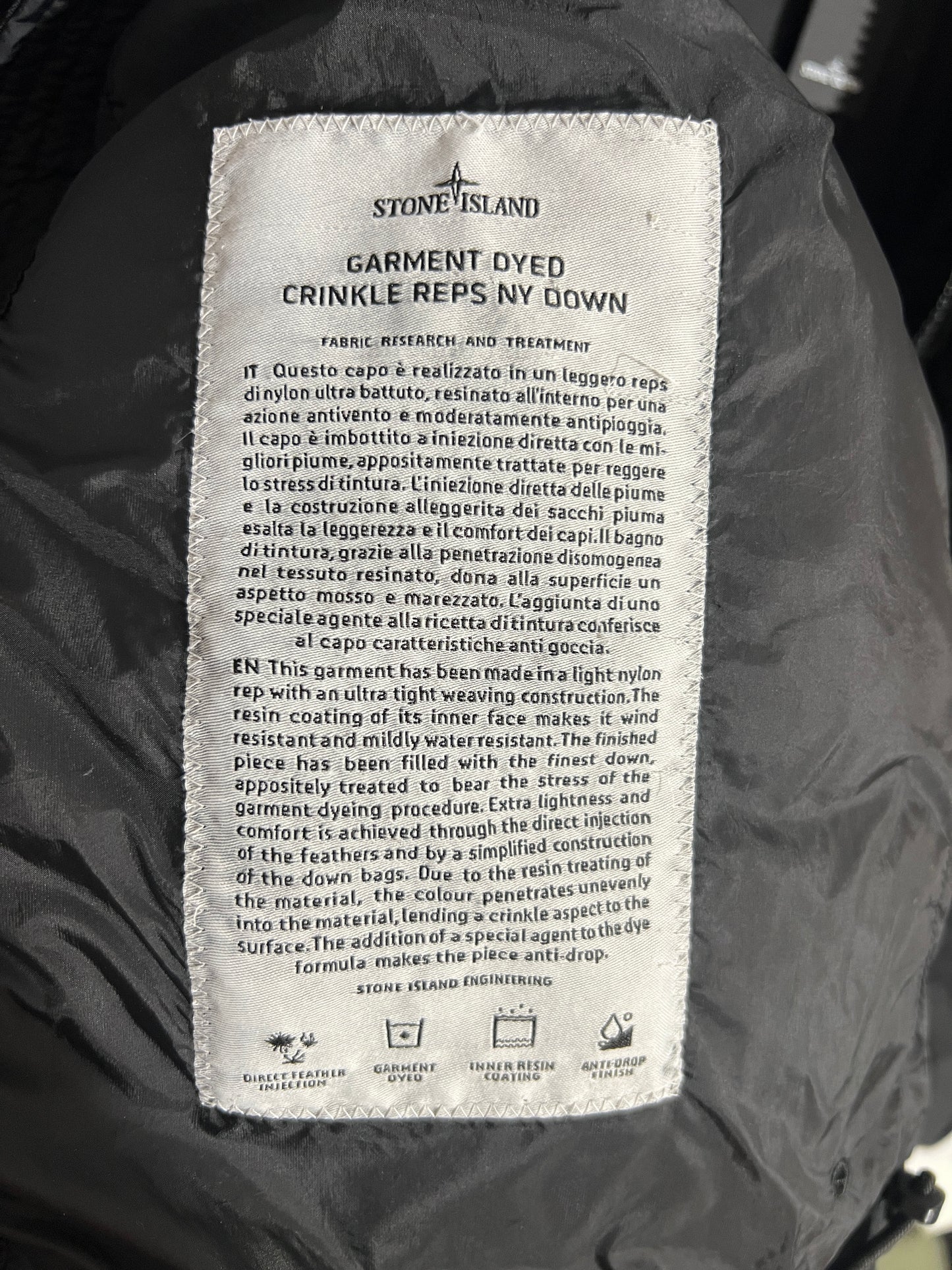 Piumino nero Garment Dyed Crinkle Reps NY Down Stone Island - Taglia S