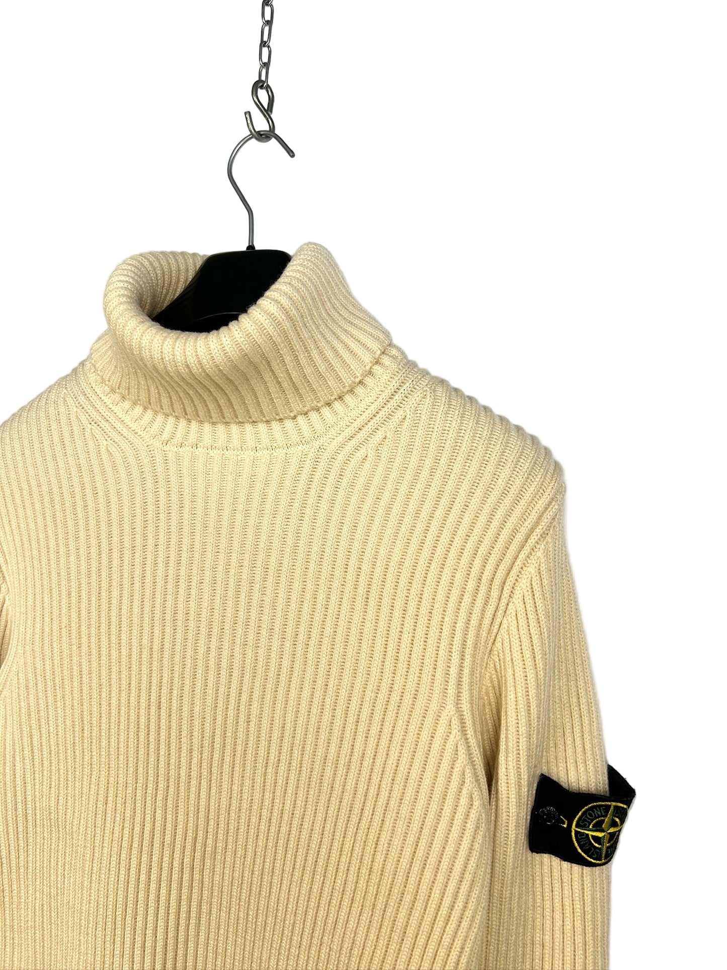 Maglione dolcevita avorio in lana a coste Vintage Stone Island - Taglia M