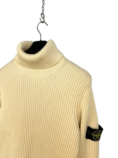 Maglione dolcevita avorio in lana a coste Vintage Stone Island - Taglia M