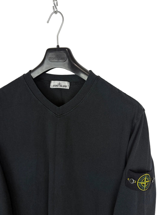 T-shirt a maniche lunghe nera con scollo a V Stone Island - Taglia XXL