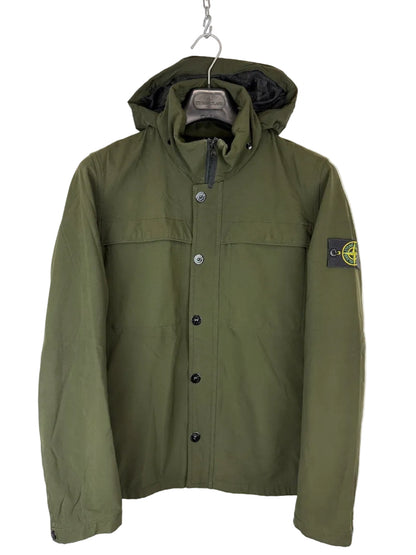Giacca Soft Shell-R verde con zip e cappuccio a scomparsa Stone Island - Taglia M